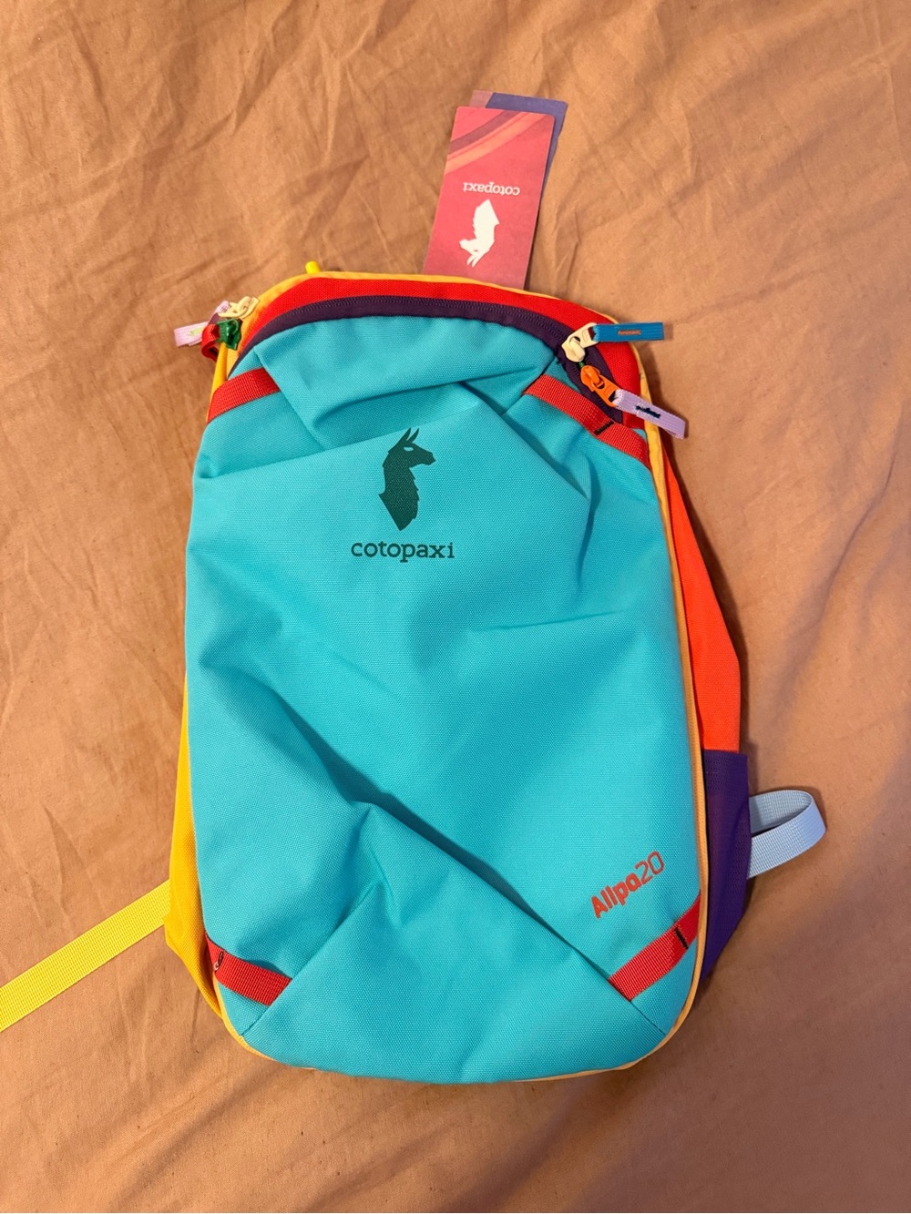cotopaxi allpa 20 Teal Daypack with Orange, Yellow & Purple Accents